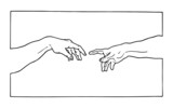 Fototapeta  - Creation of adam Michelangelo vector hands with frame