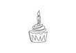 Continuous line drawing of Birthday cake with candle. A cake with cream and candles is drawn with a single line on a white background .Birthday party concept. Symbol of celebration