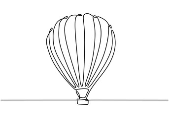 Wall Mural - Continuous line drawing icon hot air balloon. Happy holiday with air balloon. Can see the view from a height. Retro airship or transport icon. Balloon in clouds concept. Vector sketch illustration
