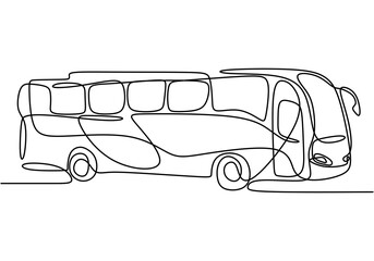 Sticker - Single continuous line drawing of school bus. Regularly used to transport students. Back to school concept isolated on white background. Minimalism style. Vector design illustration