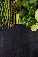 Sticker - green vegetables and herbs on black chalkboard