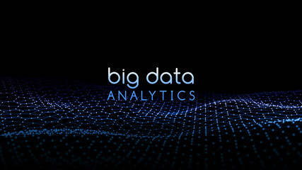 Wall Mural - big data. vector abstract futuristic digital landscape with particles dots and stars on horizon. com