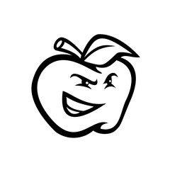 Sticker - Angry Red Apple Looking to Side Mascot Black and White