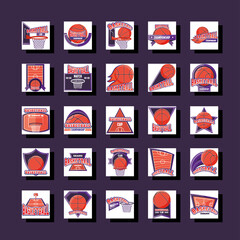 Wall Mural - Basketball detailed style icon set vector design