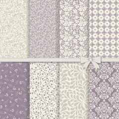 Wall Mural - Classic collection of seamless patterns: damask, abstract in pastel violet and grey. Set of seamless damask patterns.