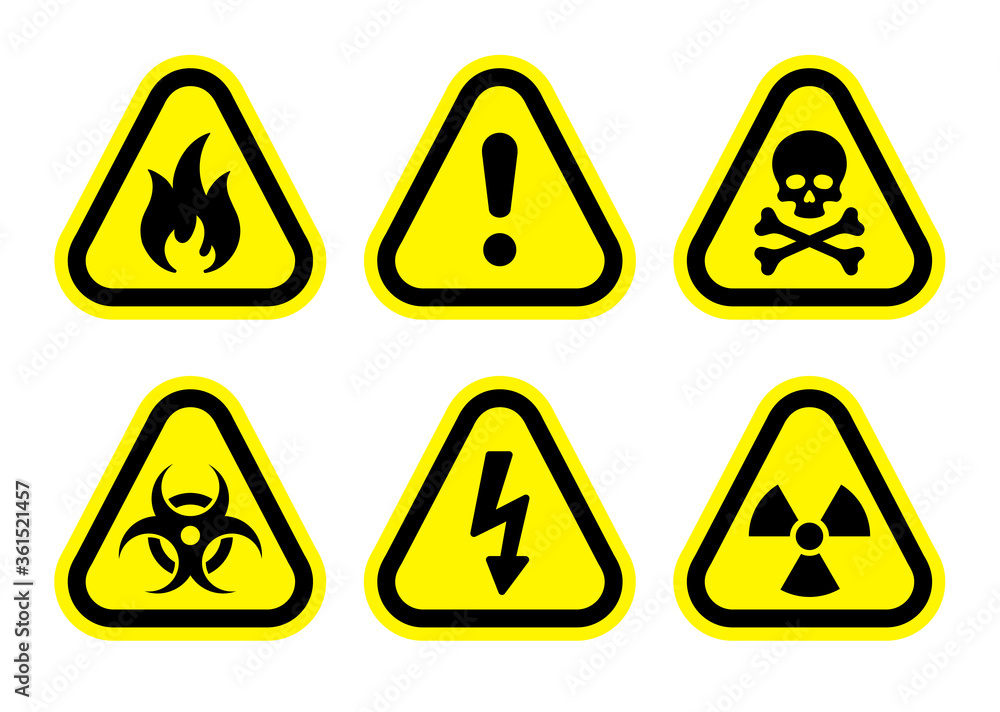 Safety signs. Caution symbol. Collection of warning marks. Signs of ...