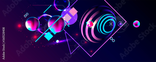 Fotografía Dark retro futuristic art neon abstraction background cosmos new art 3d starry s