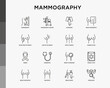 © AlexBlogoodf - Mammography thin line icons set: ultrasound, breast radiography, nipple changes, lump on the breast, biopsy; mastopexy, mastopathy. Symptoms of breast cancer. Vector illustration.