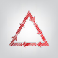 Plastic recycling symbol PVC 3 , Plastic recycling code PVC 3. Red gradient scribble Icon with artistic contour gray String on light gray Background. Illustration.