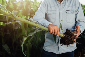 Wall Mural - farmer examining corn in corn field