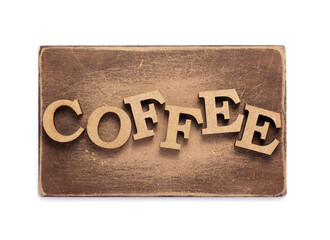 Canvas Print - wooden coffee letters on white background