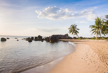 Sunset Rock on a tropical beach in Phu Quoc island.