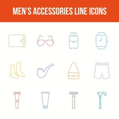 Canvas Print - Unique men's accessories vector line icon set