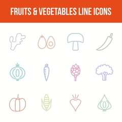 Poster - Unique fruits & vegetables vector line icon set