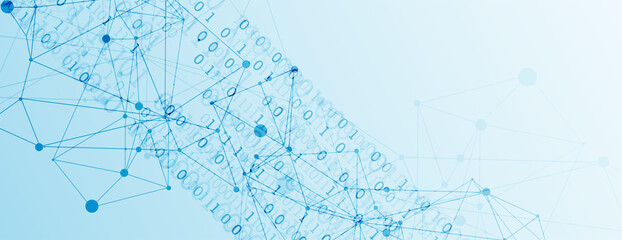 Technology background with plexus effect. Big data concept. Binary computer code.  Vector illustration.