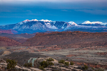 Wall Mural - Fiery Furnace and La Sal Mountains at Sunset