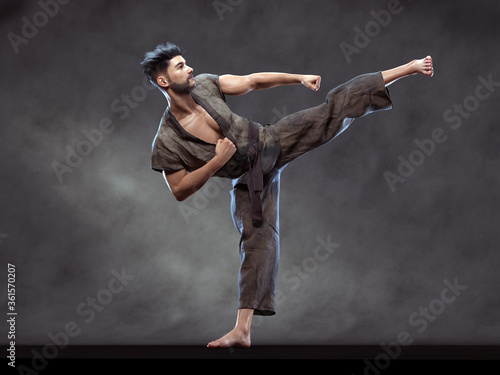 Obrazy Kung fu  3d-render-mezczyzna-pozuje-do-akcji-z-chinami-martial-arts-styles-kung-fu