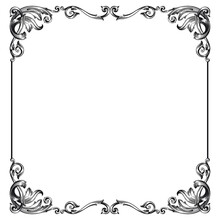 Vintage Ornament Element In Baroque Style With Filigree And Floral Engrave The Best Situated For Create Frame, Border, Banner. It's Hand Drawn Foliage Swirl Like Victorian Or Damask Design Arabesque.