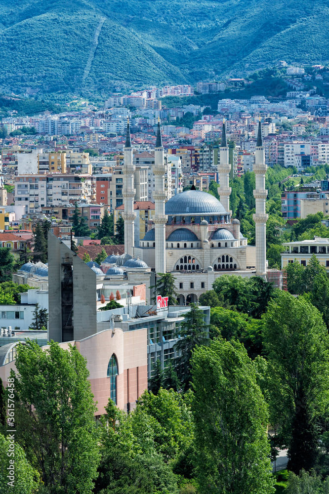 Obraz na płótnie View over Tirana and the new Mosque, Tirana, Albania w salonie