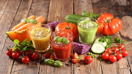 Wall Mural - assorted of vegetable smoothie, juice or gazpacho