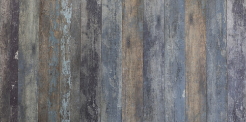 Sticker - Old wooden background in rustic style. Colored wooden background with the structure and pattern of boards and panels. Copy space.