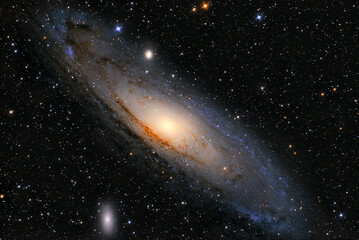 Andromeda Galaxy (M31) and its satellite galaxies (M32 and M110) in Andromeda constellation