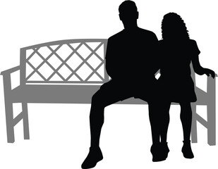 Poster - 
Black silhouettes of people sitting on a bench