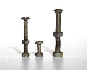 Row of screw with shadow on white background, isolated, closeup