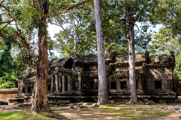 SIEM-REAP, CAMBODIA - DECEMBER 10, 2016. Ruined Cambodian Temples of Angkor Complex. Travel Cambodia concept.Ppart of Khmer temple