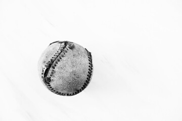 Poster - Old used baseball isolated on white background close up.