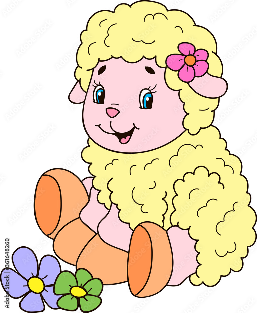 เวกเตอร์ Stock Coloring page outline of cartoon cute little baby sheep ...