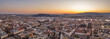 Panoramic aerial drone shot of east facade of St. Stephen's Basilica in Budapest sunrise morning glow