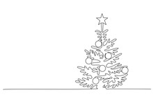 Christmas Pine Fir Tree. Continuous One Line Drawing