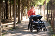 Happy Mother With Stroller in Park