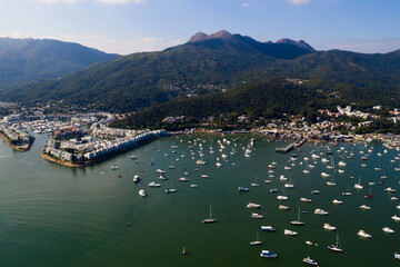 Canvas Print - Top view over yacht club