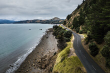 Coastal Road Of Coromandel Peninsula From Drone, New Zealand
