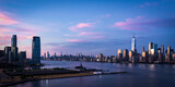 Fototapeta  - Amazing Panorama view of the Skyline of Manhattan and Jersey City, New York City, United States. Shot from Hudson River 