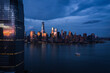 Aerial view of the Skyline of Manhattan at dusk, New York City, United States