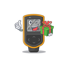 Sticker - Dive computer cartoon character concept with a big gift box