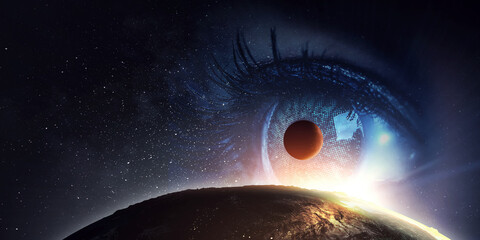 human eye and space. elements of this image furnished by nasa.