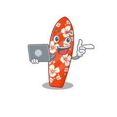 Sticker - A neat cartoon character of surfboard l working at home during pandemic