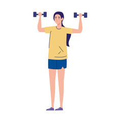 Sticker - woman with weights, heavy equipment, sport and leisure vector illustration design