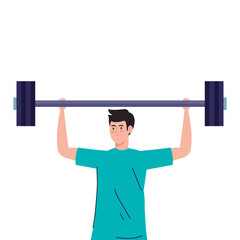 Wall Mural - man with weight, heavy equipment, sport and leisure vector illustration design