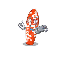 Poster - Cartoon Mascot design of surfboard gamer using controller