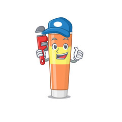 Poster - cartoon mascot design of toothpaste as a Plumber with tool