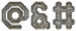 Set of symbols at, ampersand and hash made of industrial metal on white background 3d