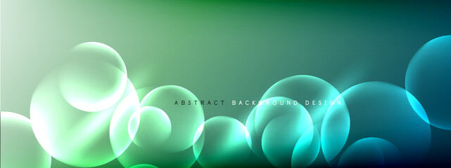 Vector abstract background liquid bubble circles on fluid gradient with shadows and light effects. Shiny design templates for text