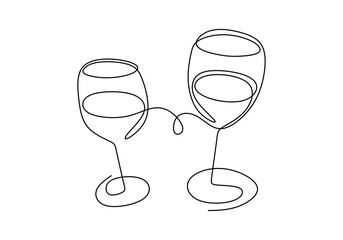 Poster - Continuous one line drawing. cheering with glasses of wine or champagne. Minimalism sketch hand drawn isolated on white background. Simplicity line art abstract style.