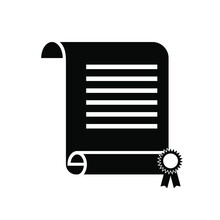 Black Line Icon For Diploma Patent Degree Certificate Folder Education Document Graduation Qualification. 