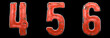 Set of numbers 4, 5, 6 made of red painted metal isolated on black background. 3d